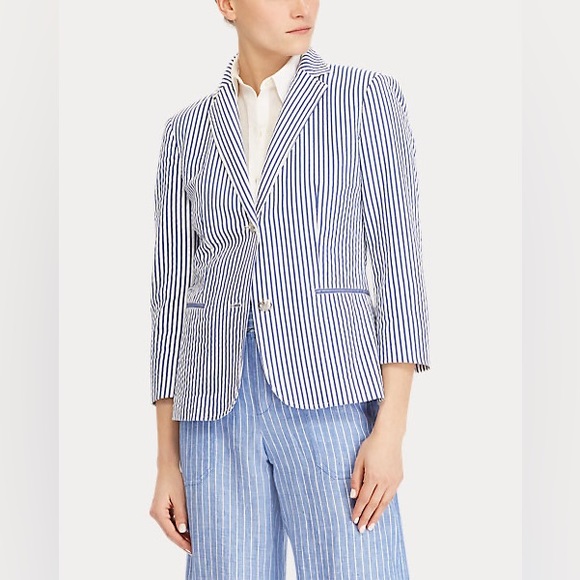 Ralph Lauren Cotton Striped Blazer - Seersucker Cotton Jacket - Picture 3 of 10